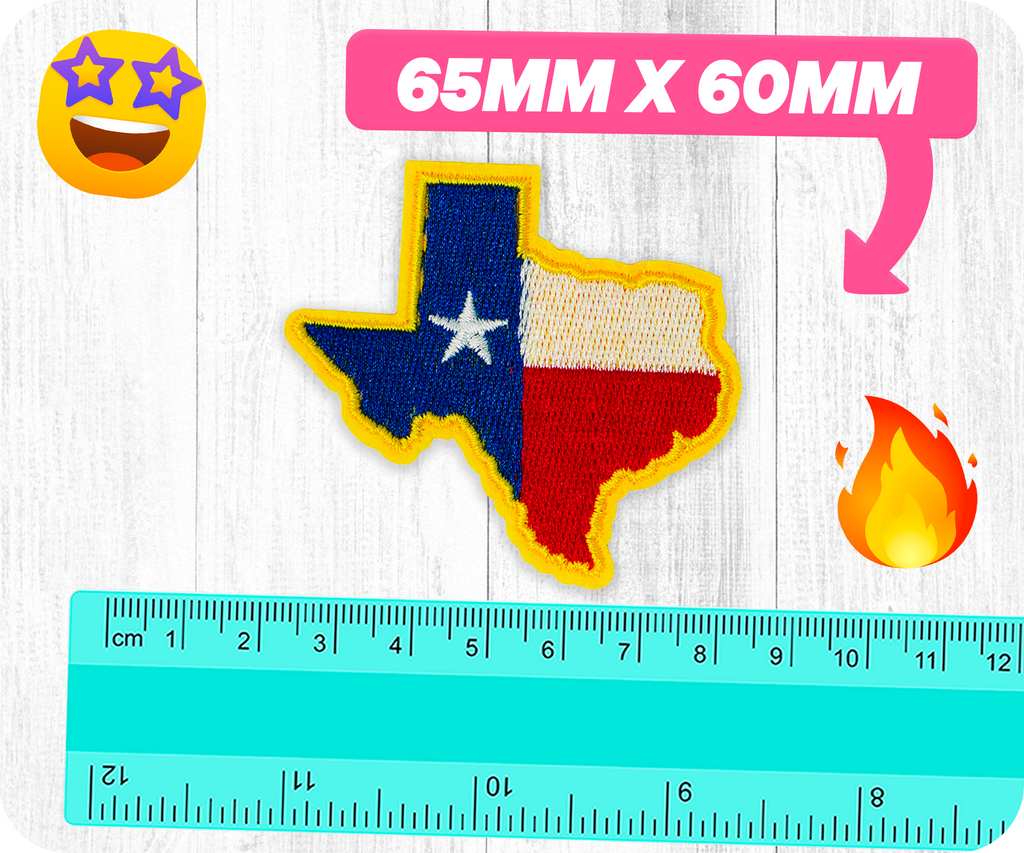 Texas State Shape & Flag Iron On Patch (6.5 x 6cm)