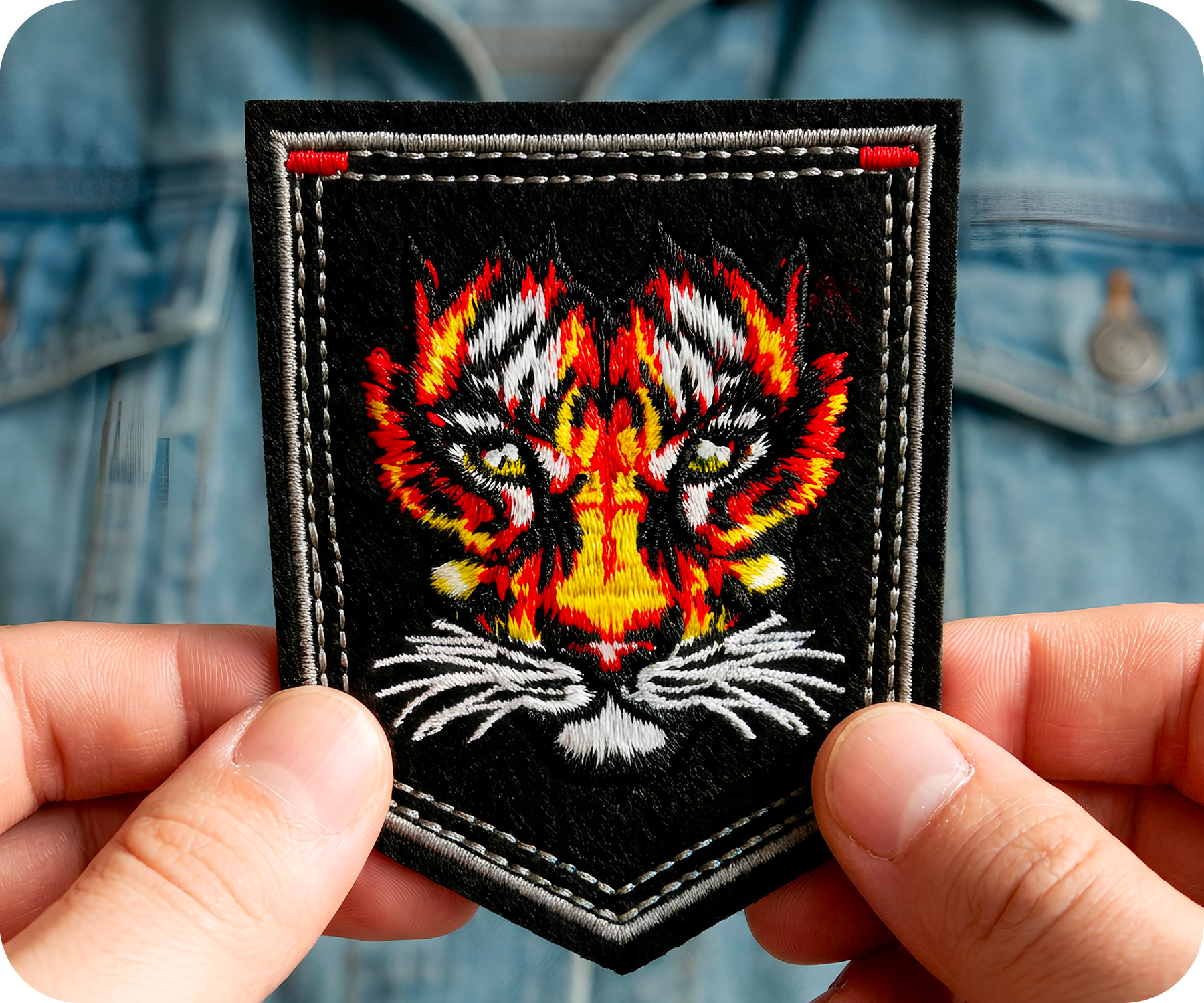 Tiger Face On Black Shield Iron On Patch (9 x 7.6cm)