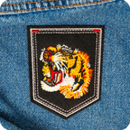 Roaring Tiger Animal & Shield Iron On Patch (9 x 7.6cm)