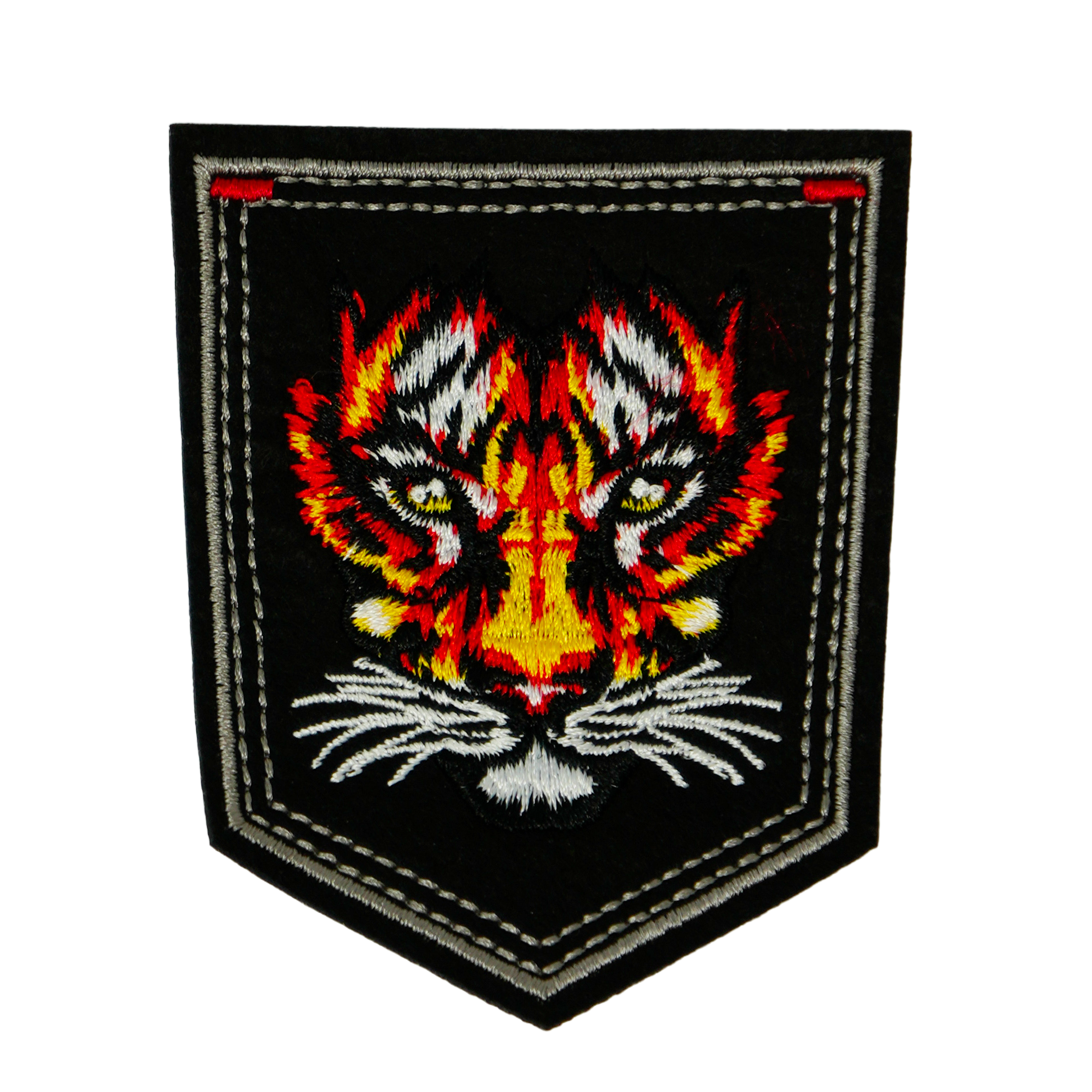 Tiger Face On Black Shield Iron On Patch (9 x 7.6cm) Main image