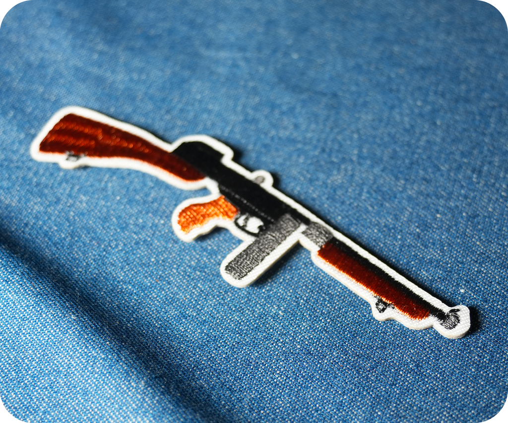 Thompson Submachine Gun Iron On Patch (11 x 2.8cm)