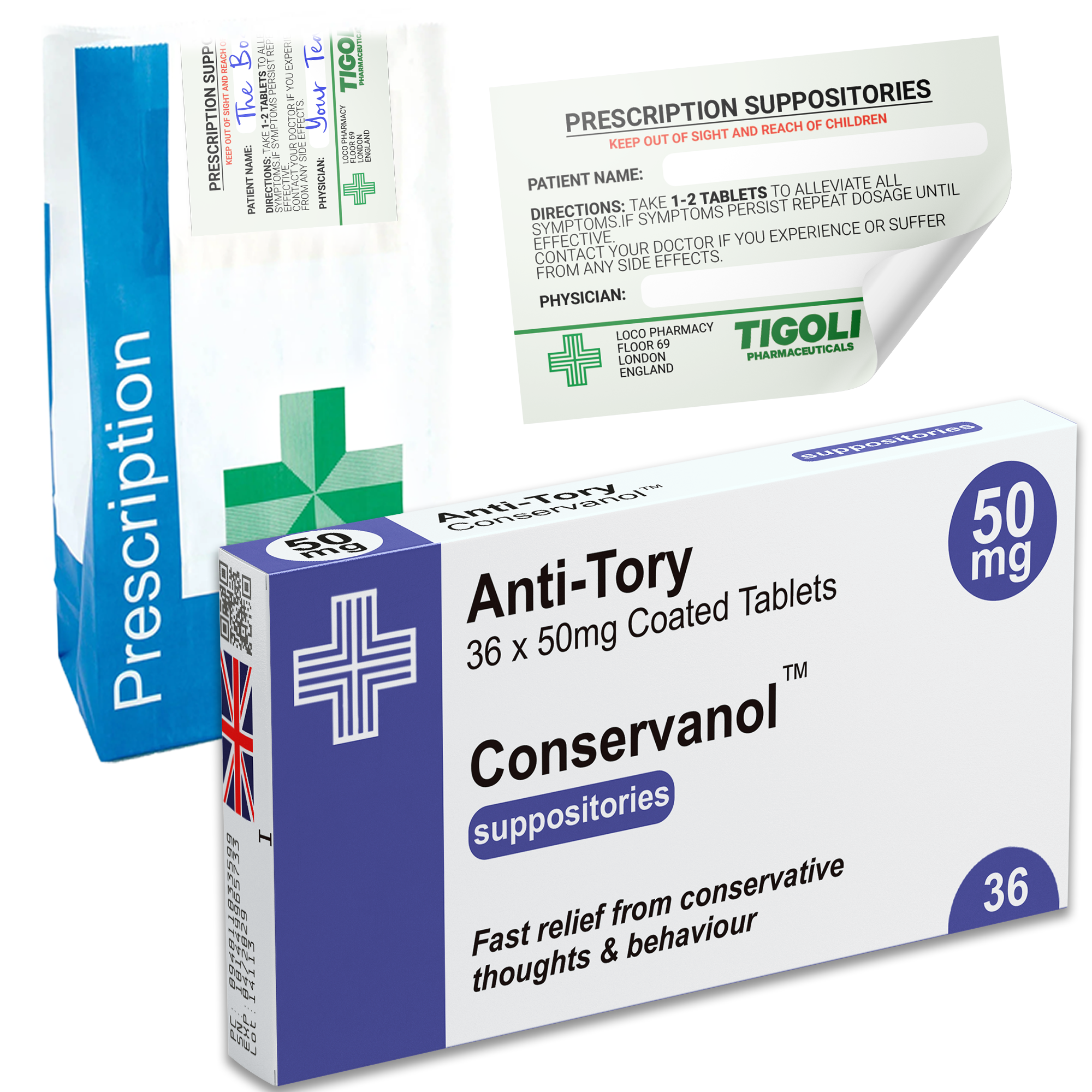 Caja de medicamentos con pastillas y recetas realista y anticonservadora, broma divertida y bolsa de recetas gratis  Imagen principal del producto