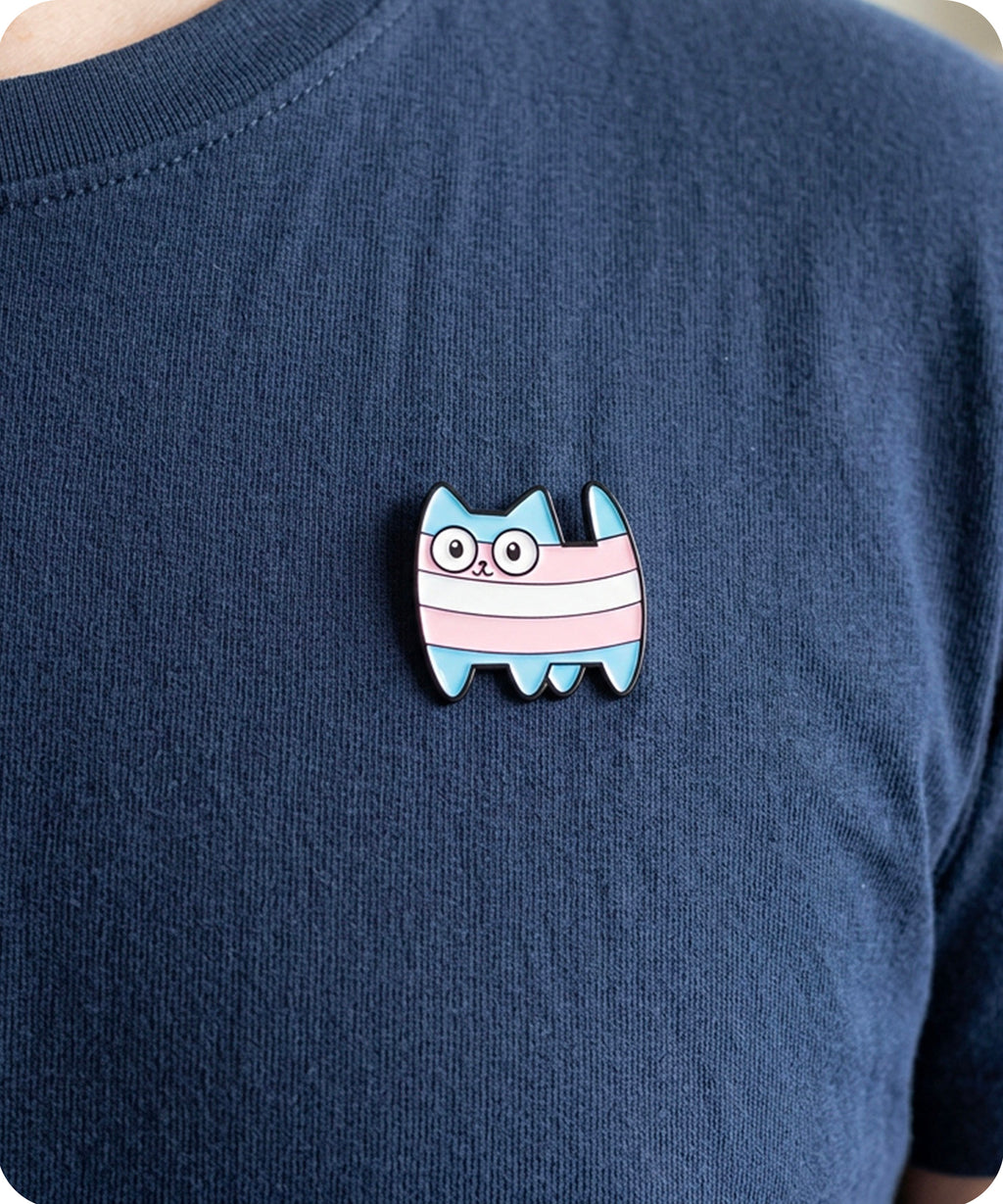 Cute Transgender Pride Cat Enamel Lapel Pin Badge