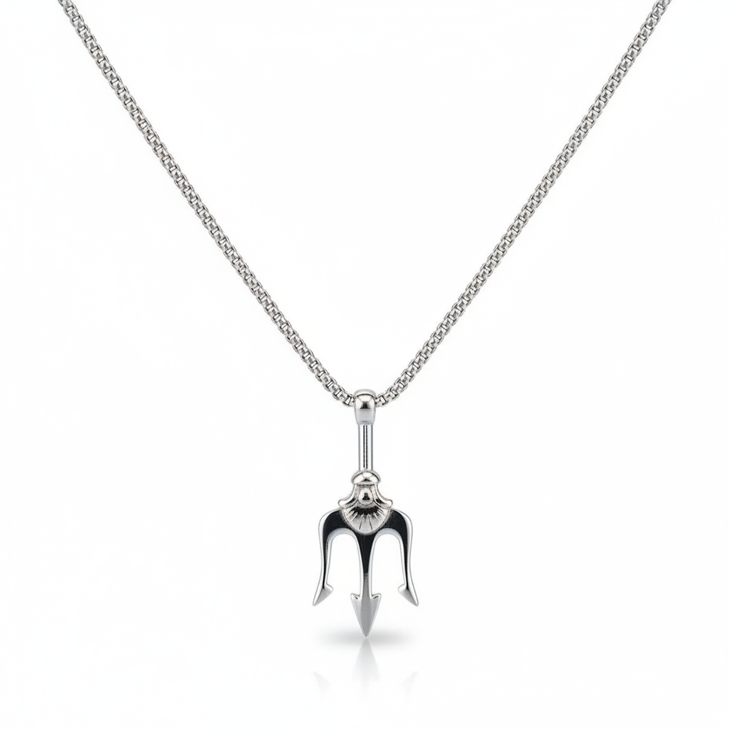 Trident Spear Pendant Necklace – Stainless Steel Mythic Symbol Charm 60cm Chain