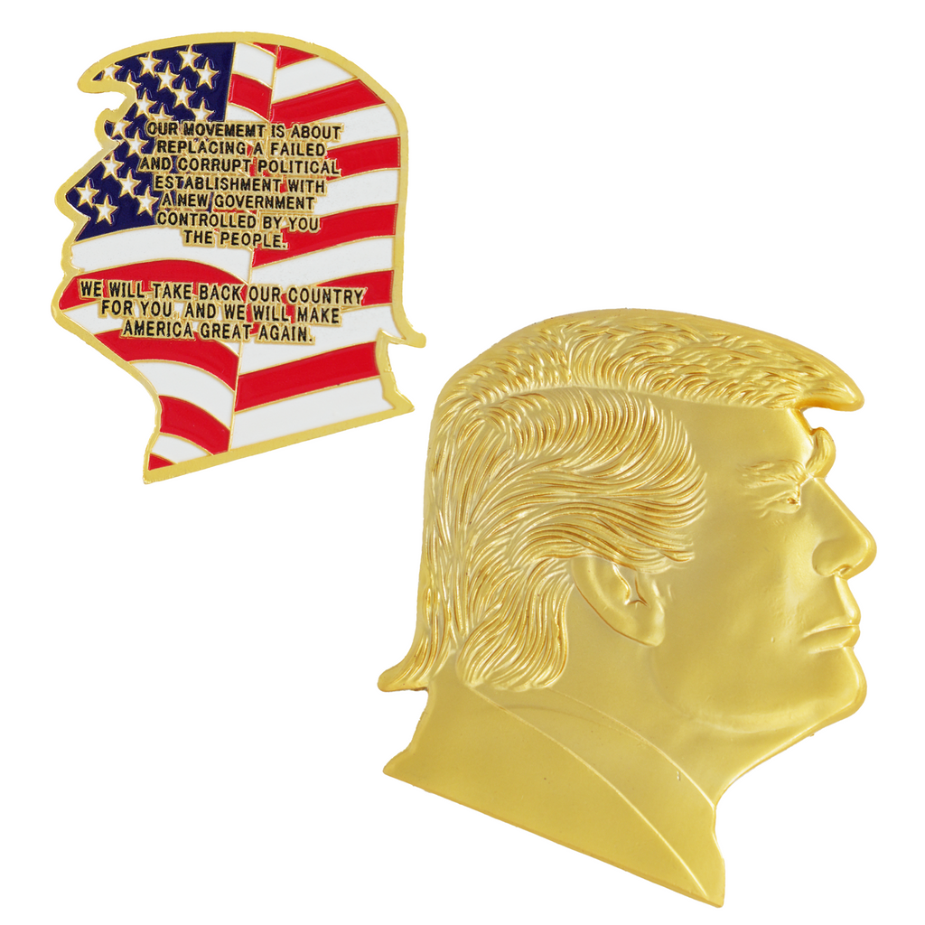 Trump Head-Shaped Gold Challenge Coin