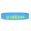 A blue silicone rubber wristband with the text 'UKRAINE' and a yellow national flag of Ukraine symbol on it.