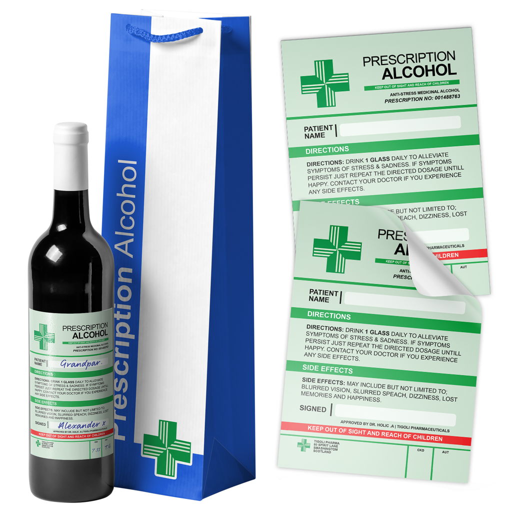 Bolsa para botellas de alcohol con receta + pegatinas