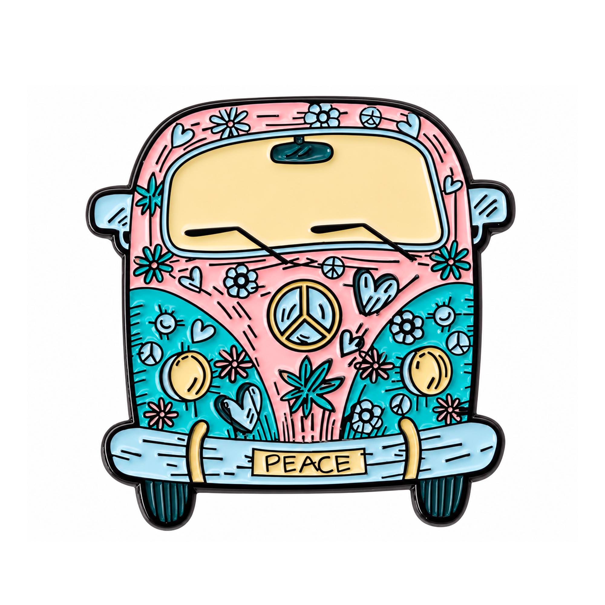 Retro Hippie Camper Van Enamel Lapel Pin Badge Imagen principal del producto
