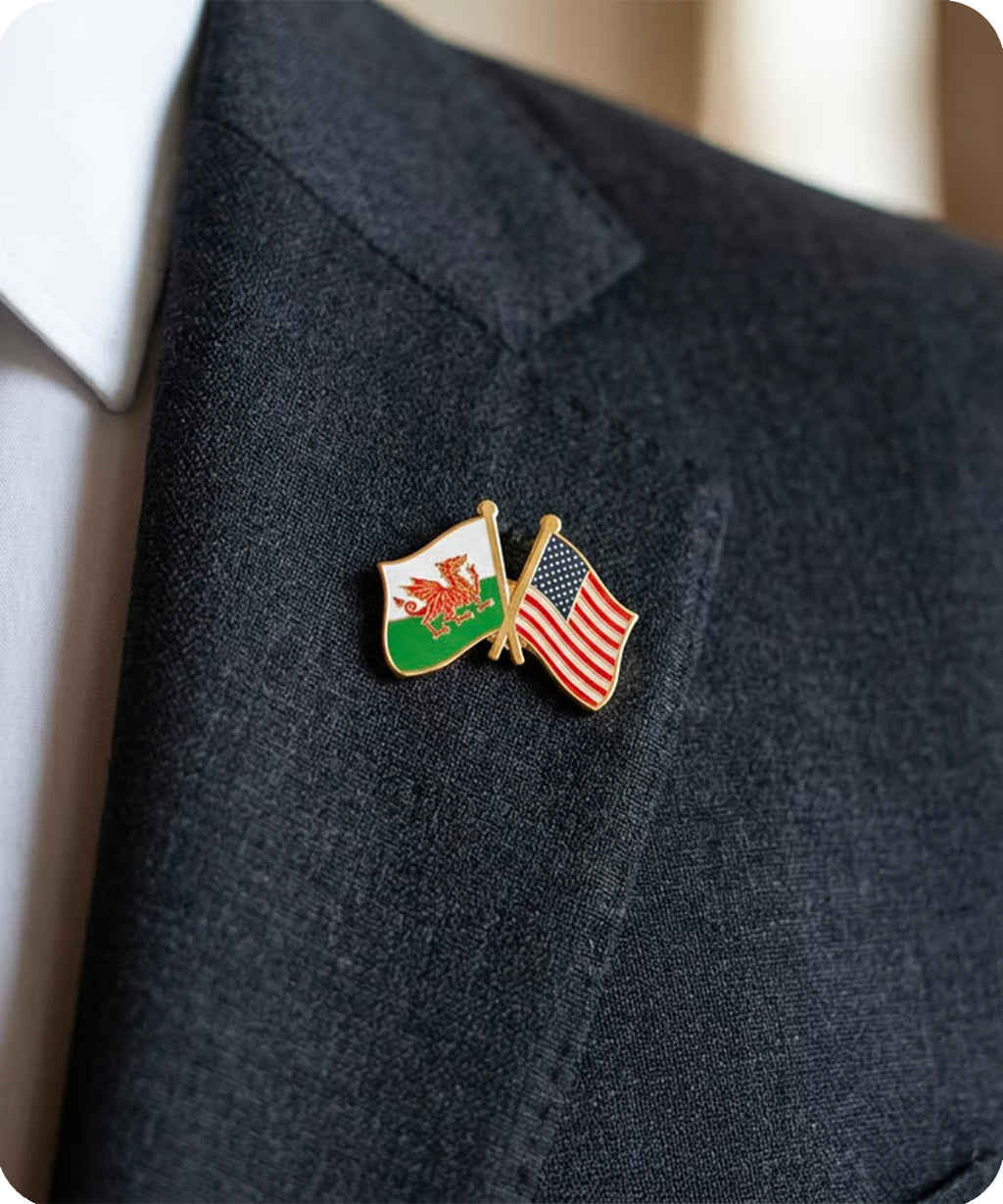 Wales & USA Friendship Flag Enamel Pin Badge