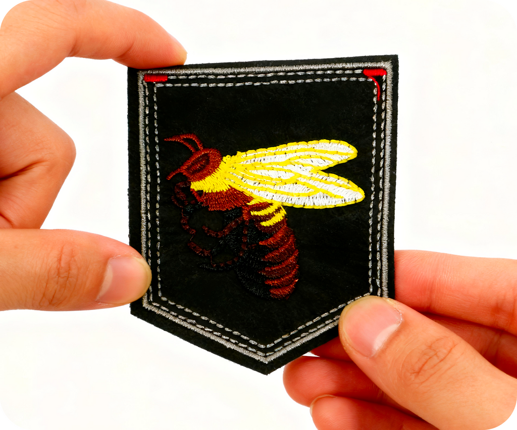 Wasp Hornet Inset & Shield Iron On Patch (9 x 7.6cm)