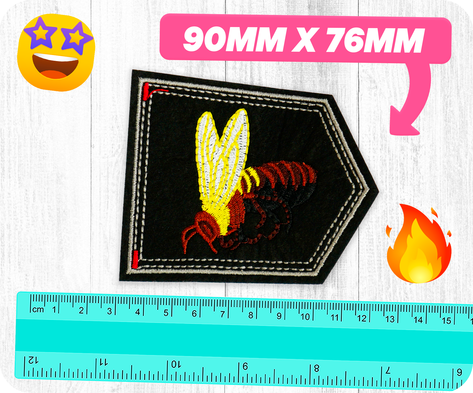 Wasp Hornet Inset & Shield Iron On Patch (9 x 7.6cm)