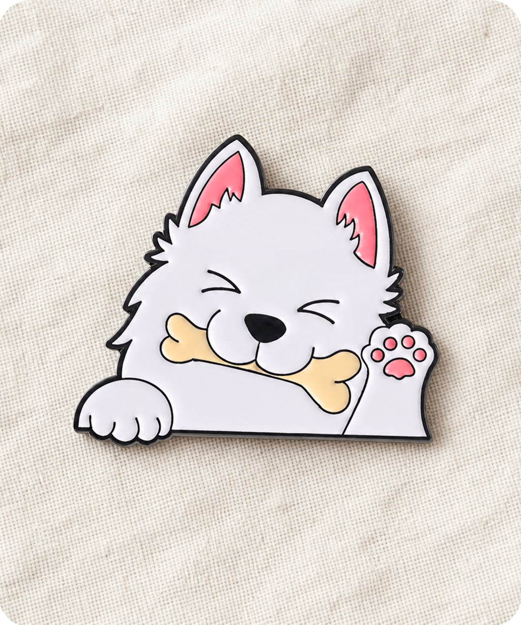 Cute White Puppy Enamel Lapel Pin Badge