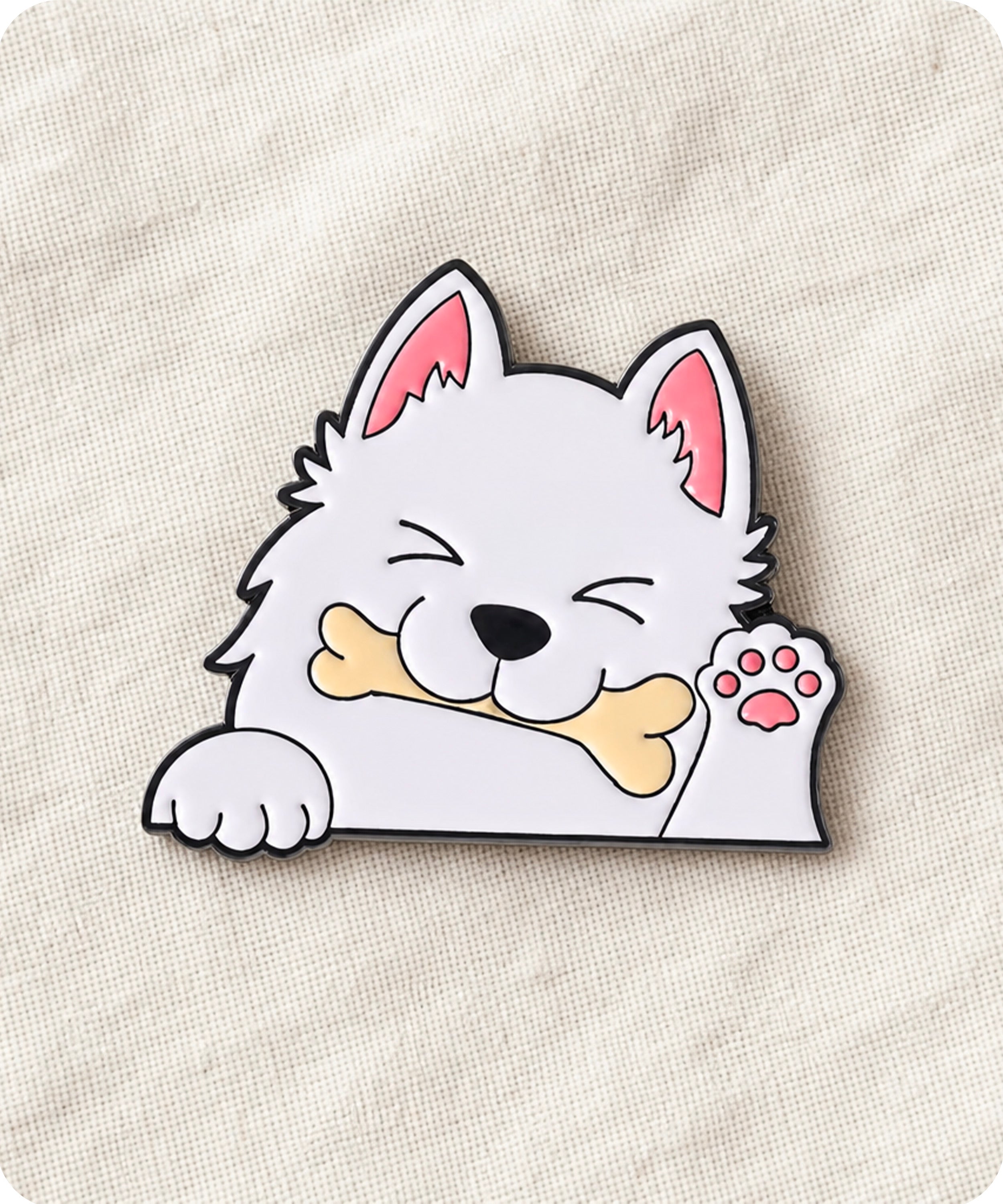Cute White Puppy Enamel Lapel Pin Badge