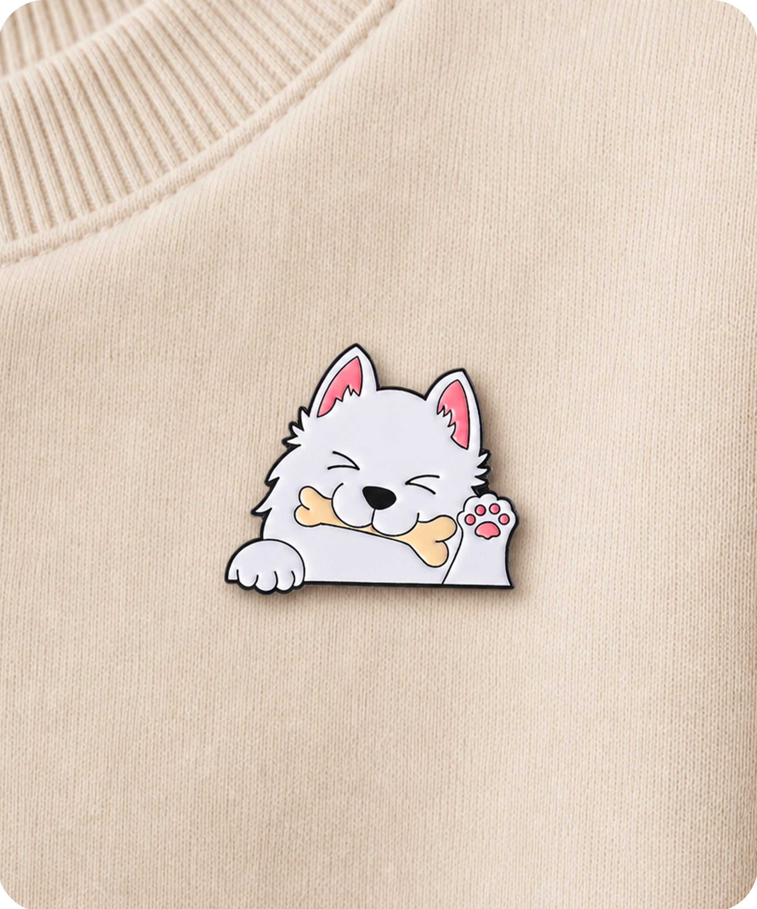 Cute White Puppy Enamel Lapel Pin Badge