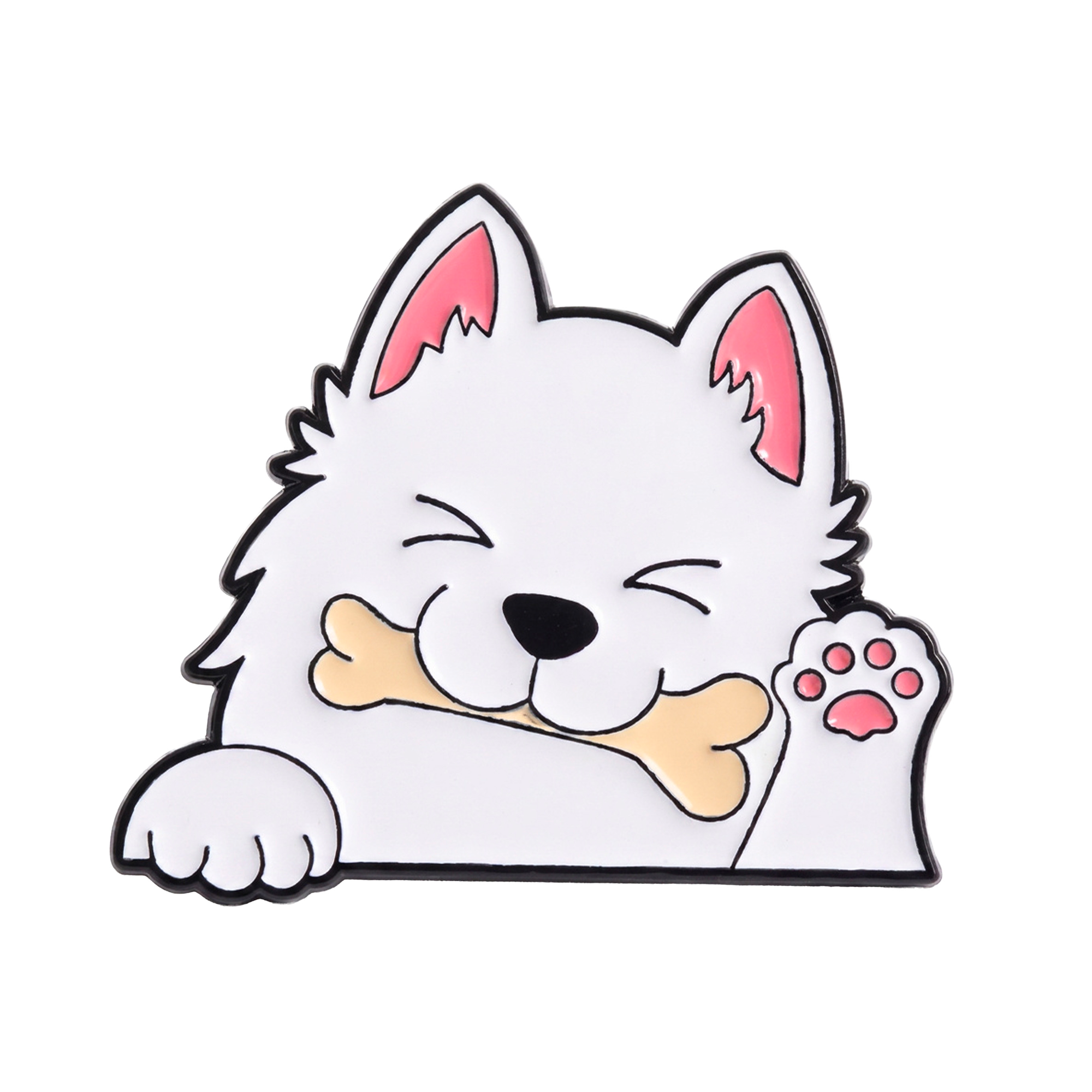 Cute White Puppy Enamel Lapel Pin Badge