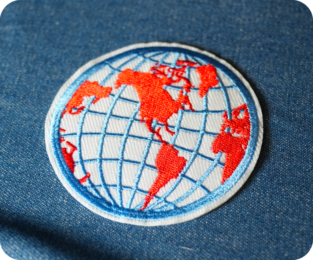 Red Earth Globe Latitude Longitude Wire On Patch (7 x 7cm)