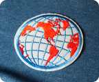 Red Earth Globe Latitude Longitude Wire On Patch (7 x 7cm)