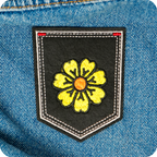 Yellow Flower Daisy & Shield Iron On Patch (9 x 7.5cm)