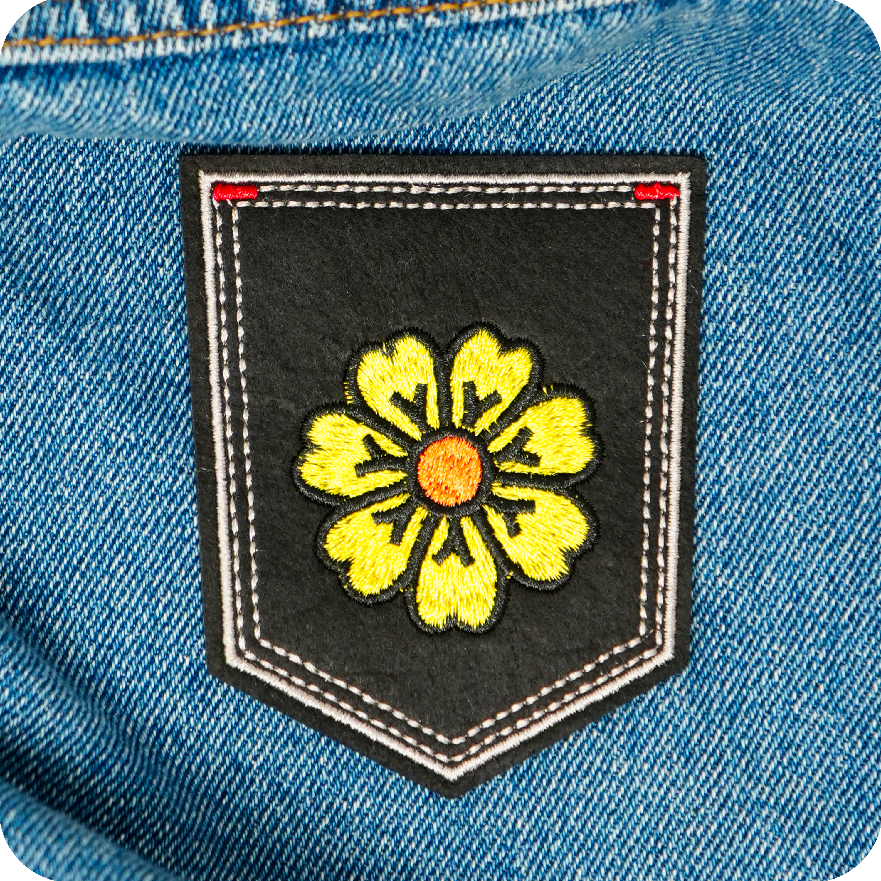 Yellow Flower Daisy & Shield Iron On Patch (9 x 7.5cm)