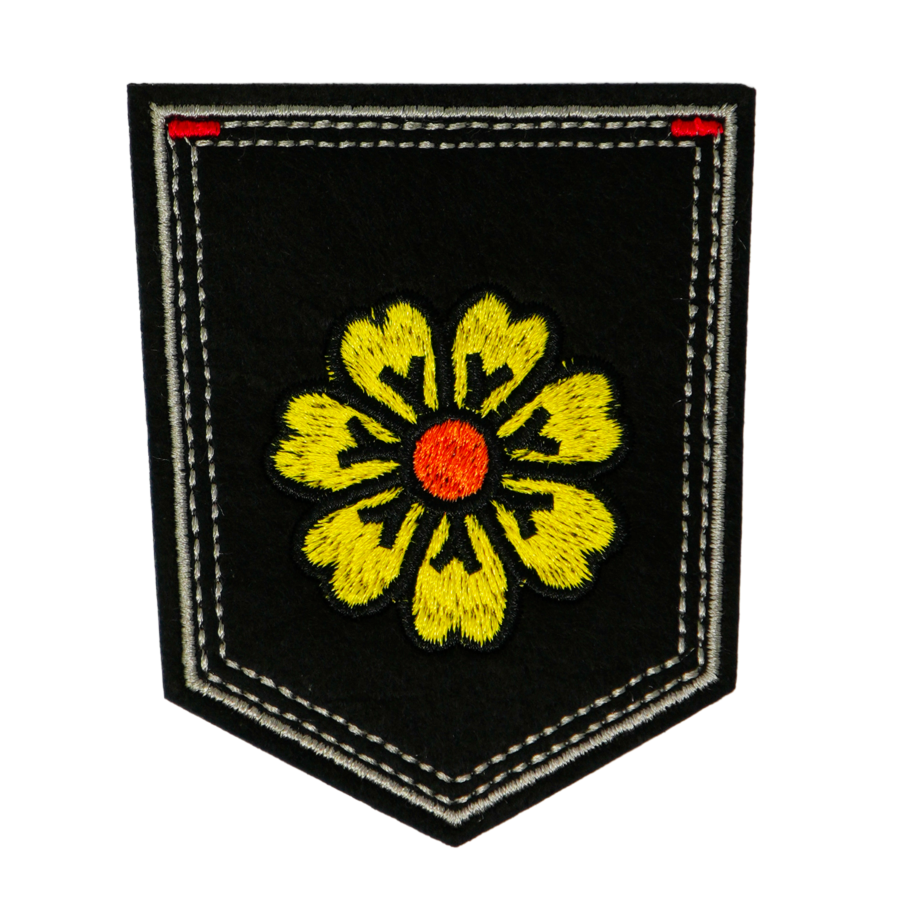 Yellow Flower Daisy & Shield Iron On Patch (9 x 7.5cm) Main image