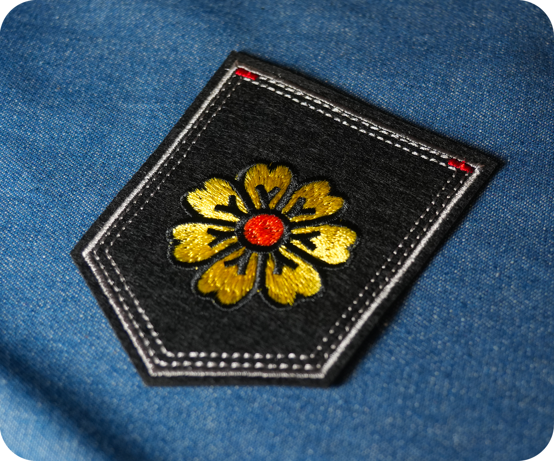 Yellow Flower Daisy & Shield Iron On Patch (9 x 7.5cm)