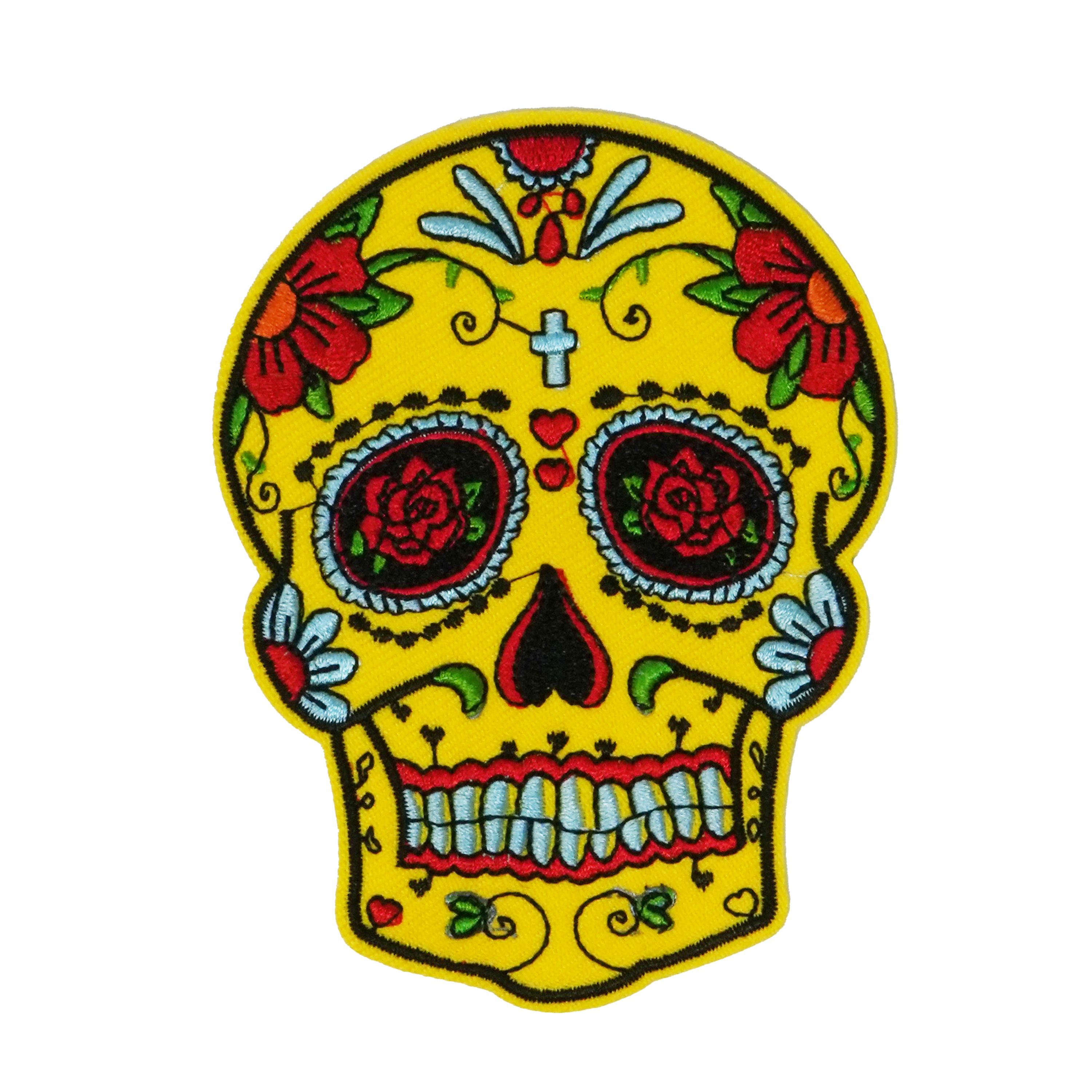 Mexican Day Of The Dead Skull Yellow Patch Iron On (8 x 10cm) Main image