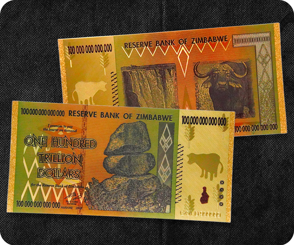 Zimbabwe 100 Trillion Dollar Golden Banknote