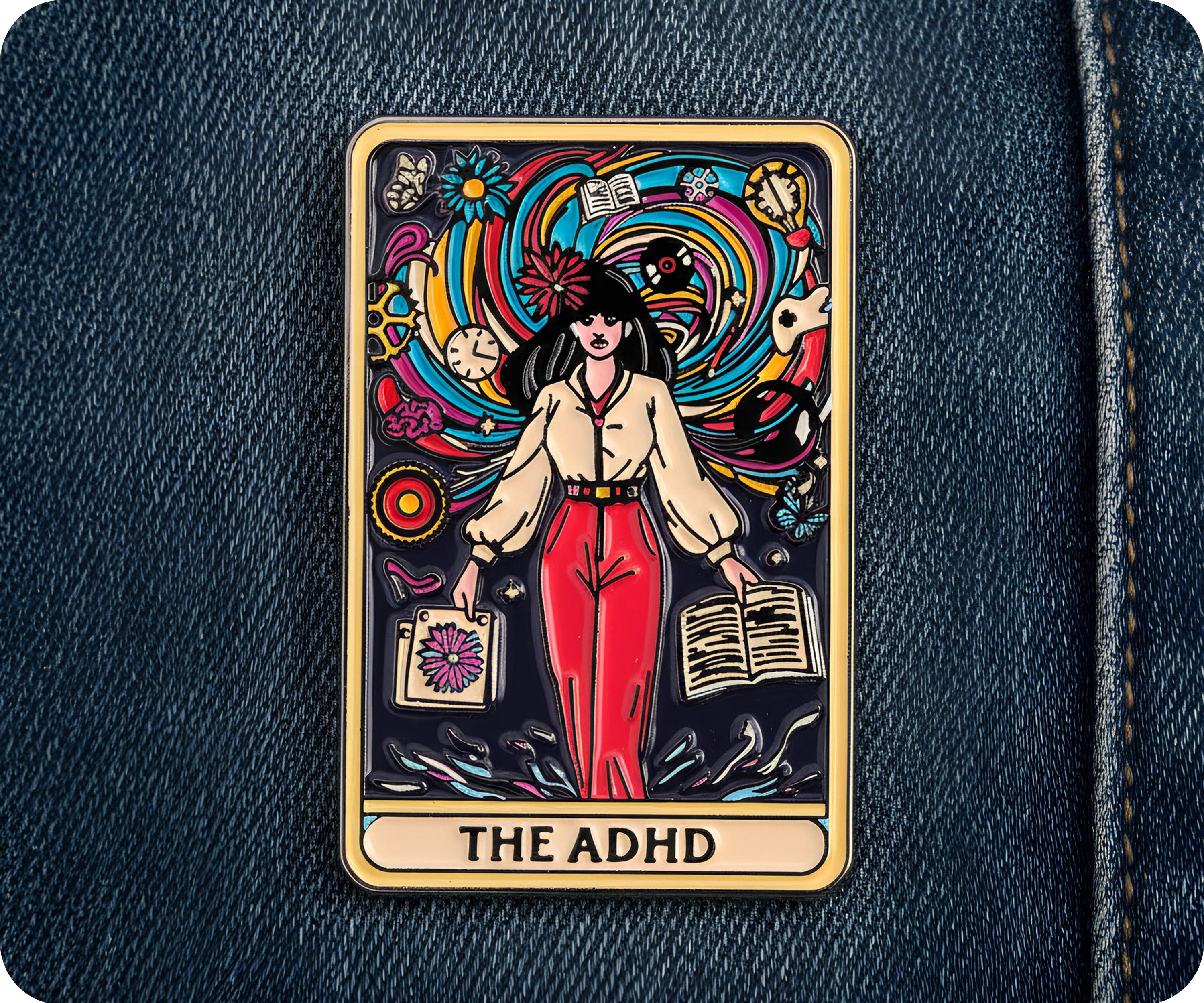 The ADHD Tarot Fortune Card Pin Badge
