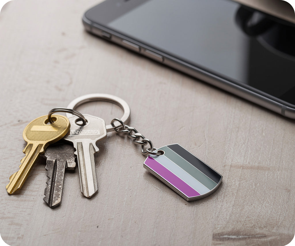 Progress Pride LGBTQI+ Flag Dog Tag Keyring | Metal Enamel
