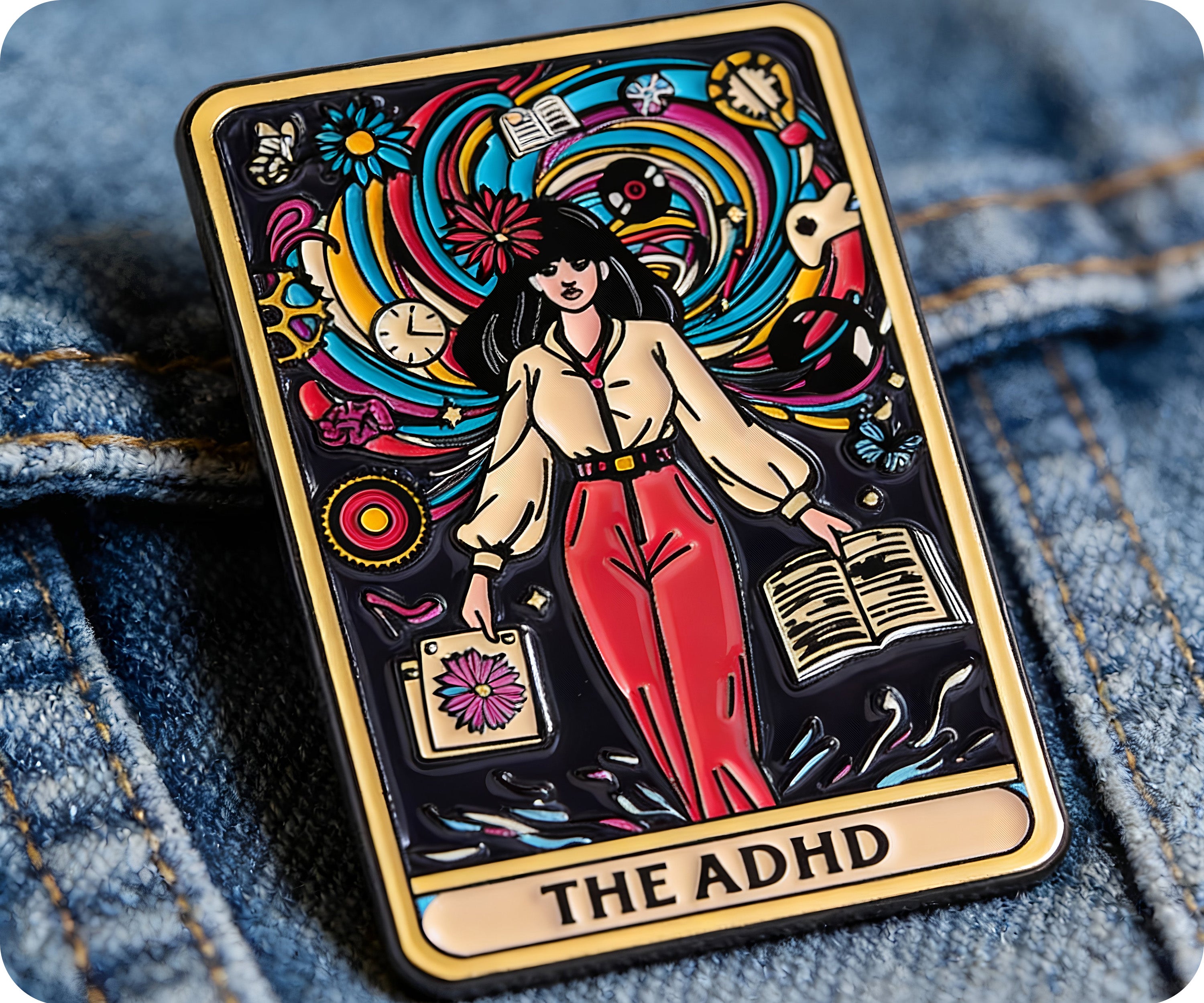 The ADHD Tarot Fortune Card Pin Badge