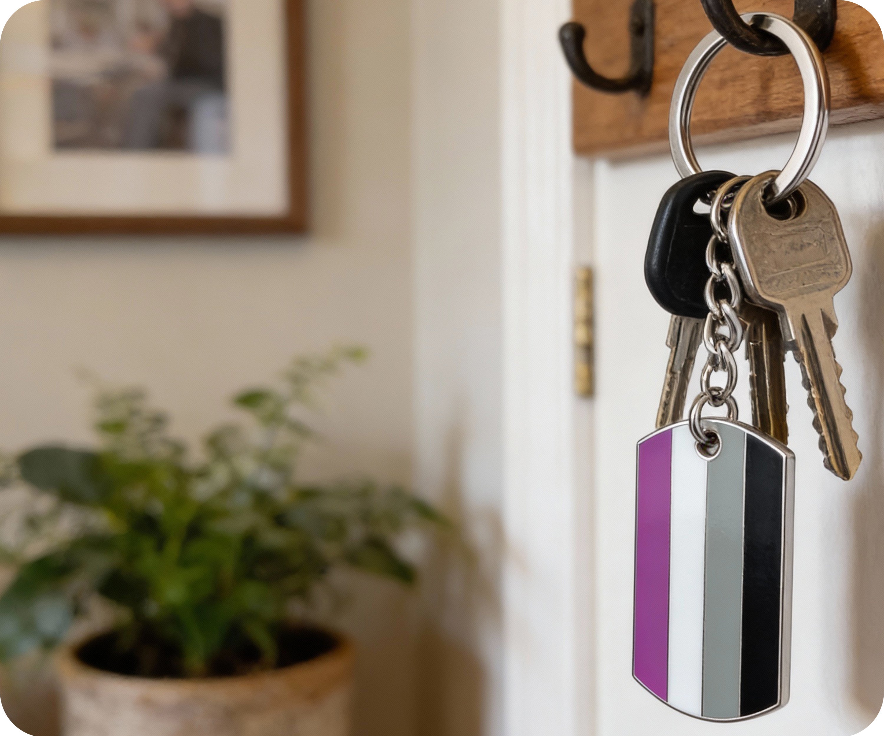 Progress Pride LGBTQI+ Flag Dog Tag Keyring | Metal Enamel