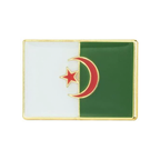 A rectangular pin badge featuring the flag of Algeria with a gold-colored border, a green field, a red star, and a white crescent moon. © Tigoli® 2026 All Rights Reserved Panda Loco Ltd 