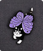 Black and White Cat Butterfly Wings Enamel Lapel Pin Badge