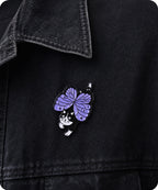 Black and White Cat Butterfly Wings Enamel Lapel Pin Badge