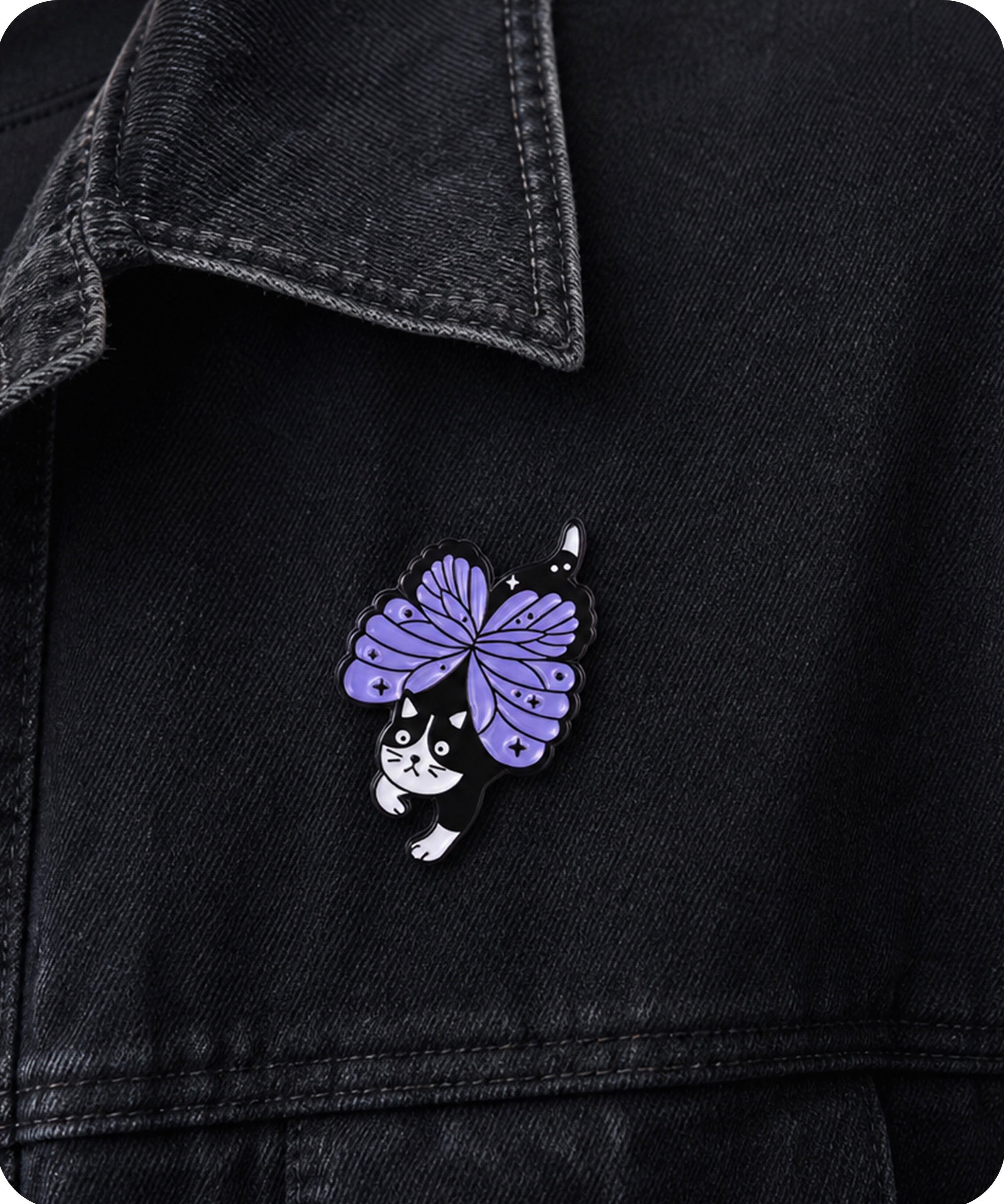 Black and White Cat Butterfly Wings Enamel Lapel Pin Badge