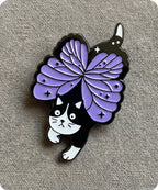 Black and White Cat Butterfly Wings Enamel Lapel Pin Badge