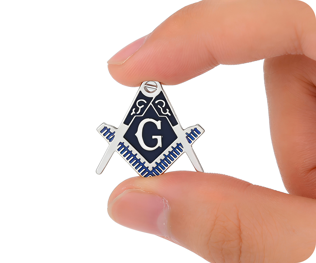 Masonic Silver & Blue Black Free Masons Compass Pin Badge