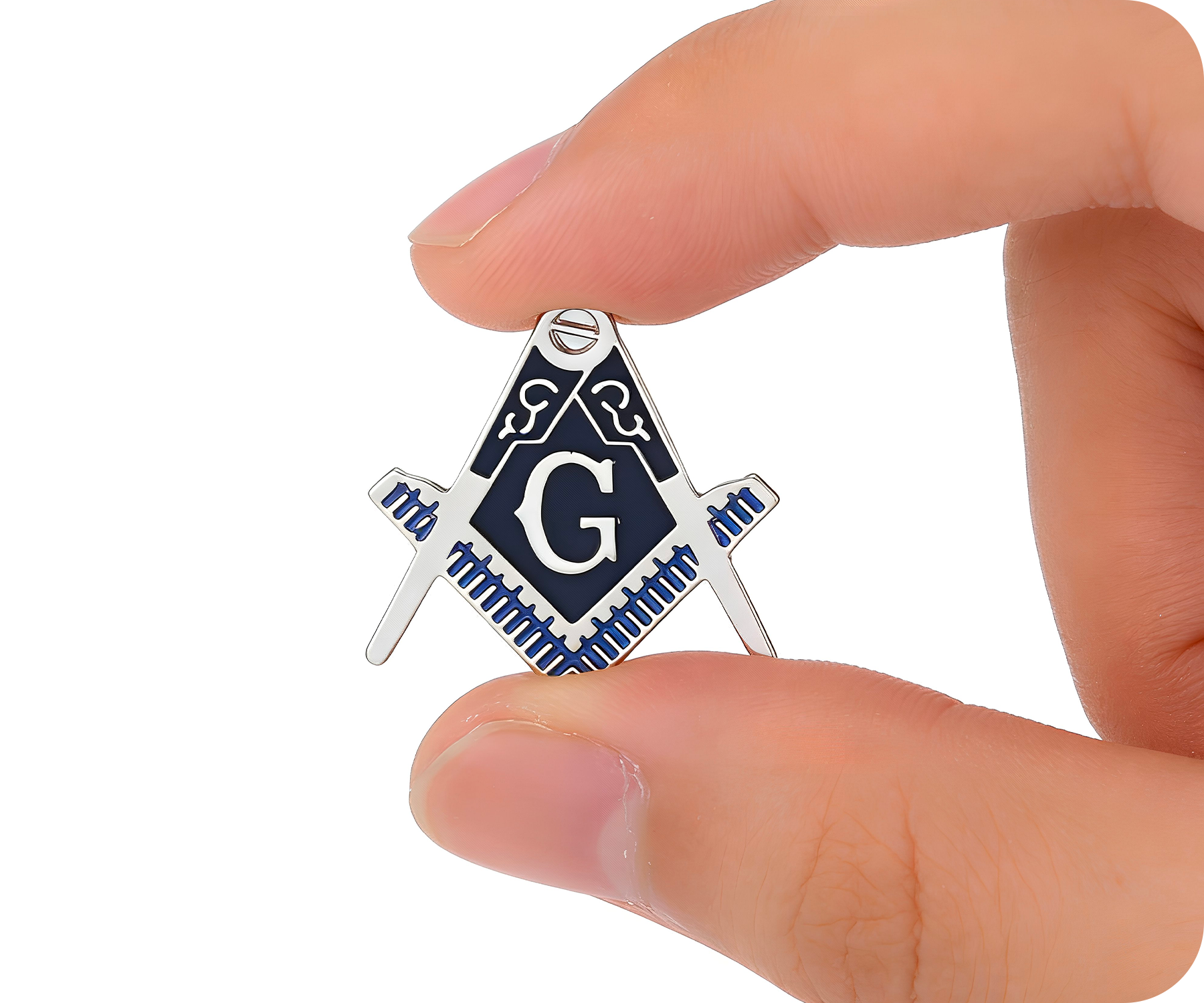 Masonic Silver & Blue Black Free Masons Compass Pin Badge