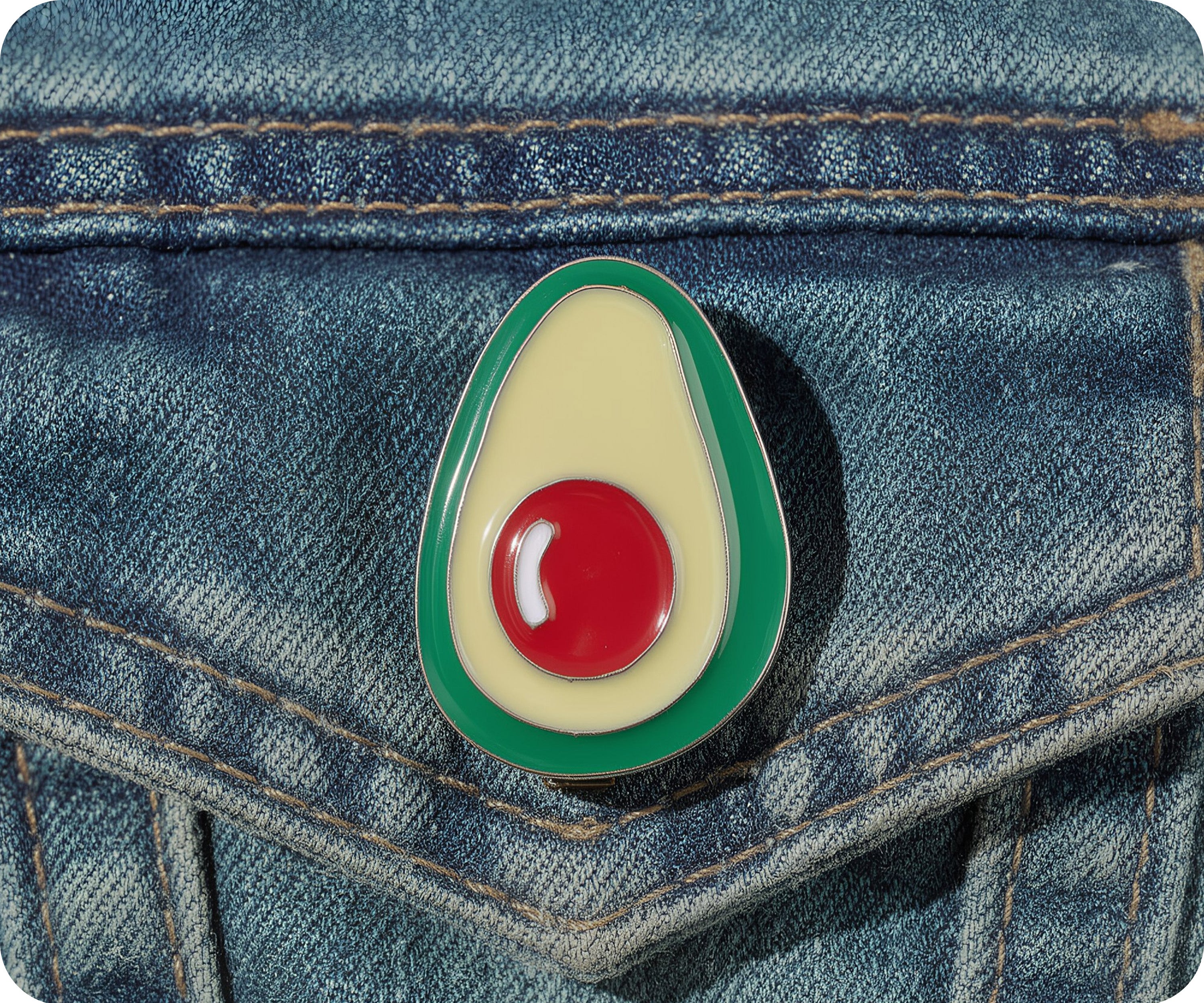 Avocado Half Stone Pin Badge