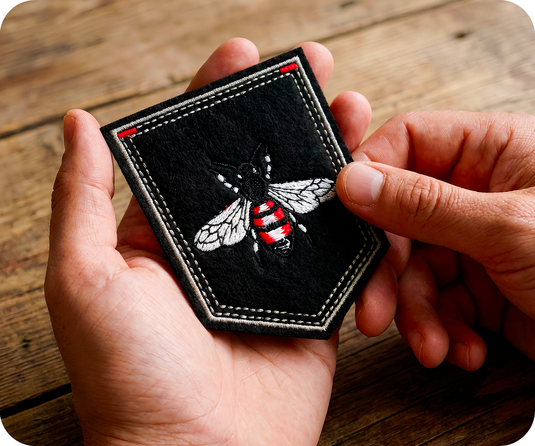 Red Bumblebee On Black Shield Iron On Patch (9 x 7.5cm) Secondary image