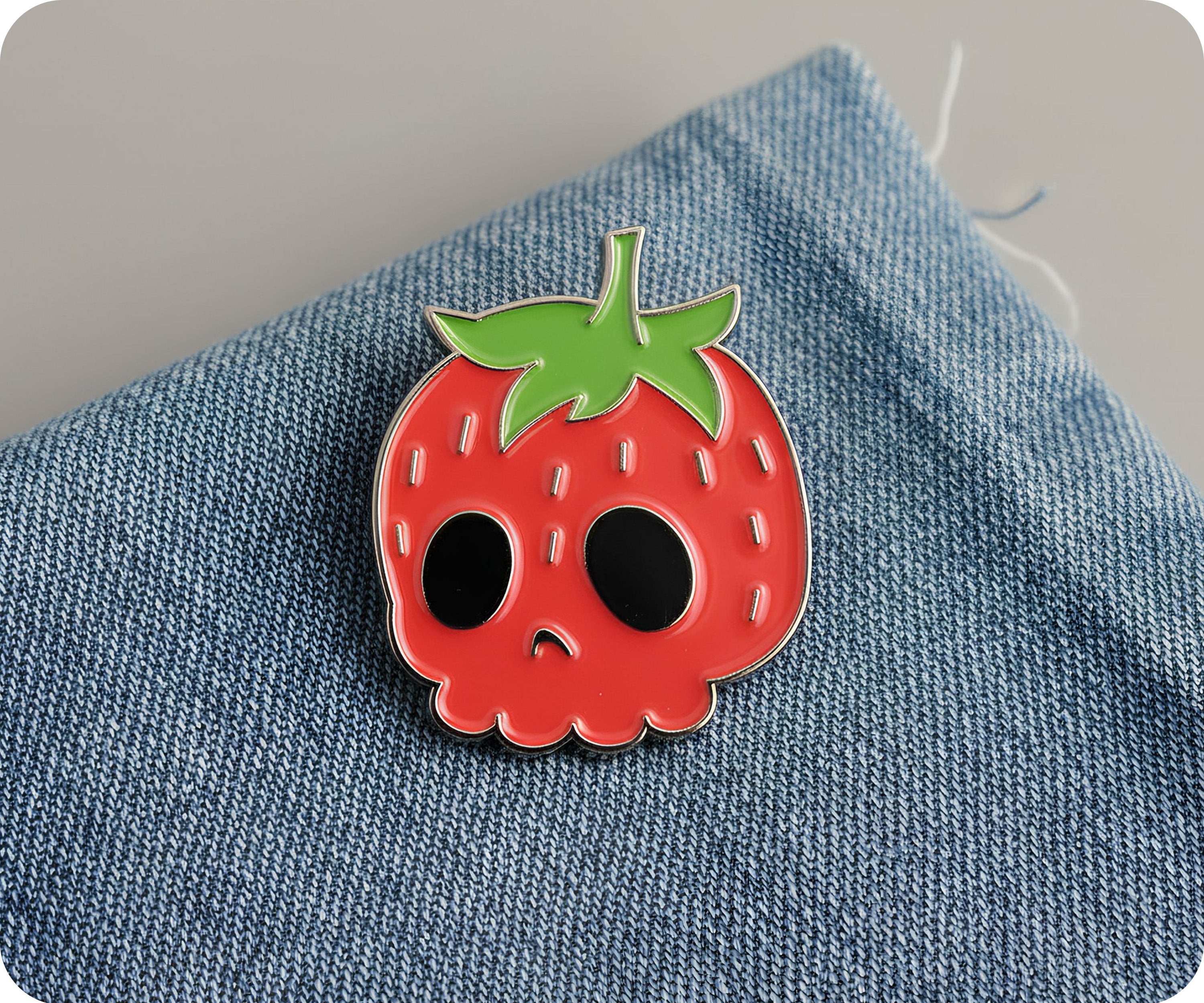 Strawberry Skull Fruit Pin Badge
