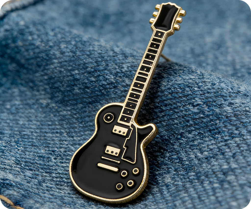 Black Electric Guitar Pin Badge