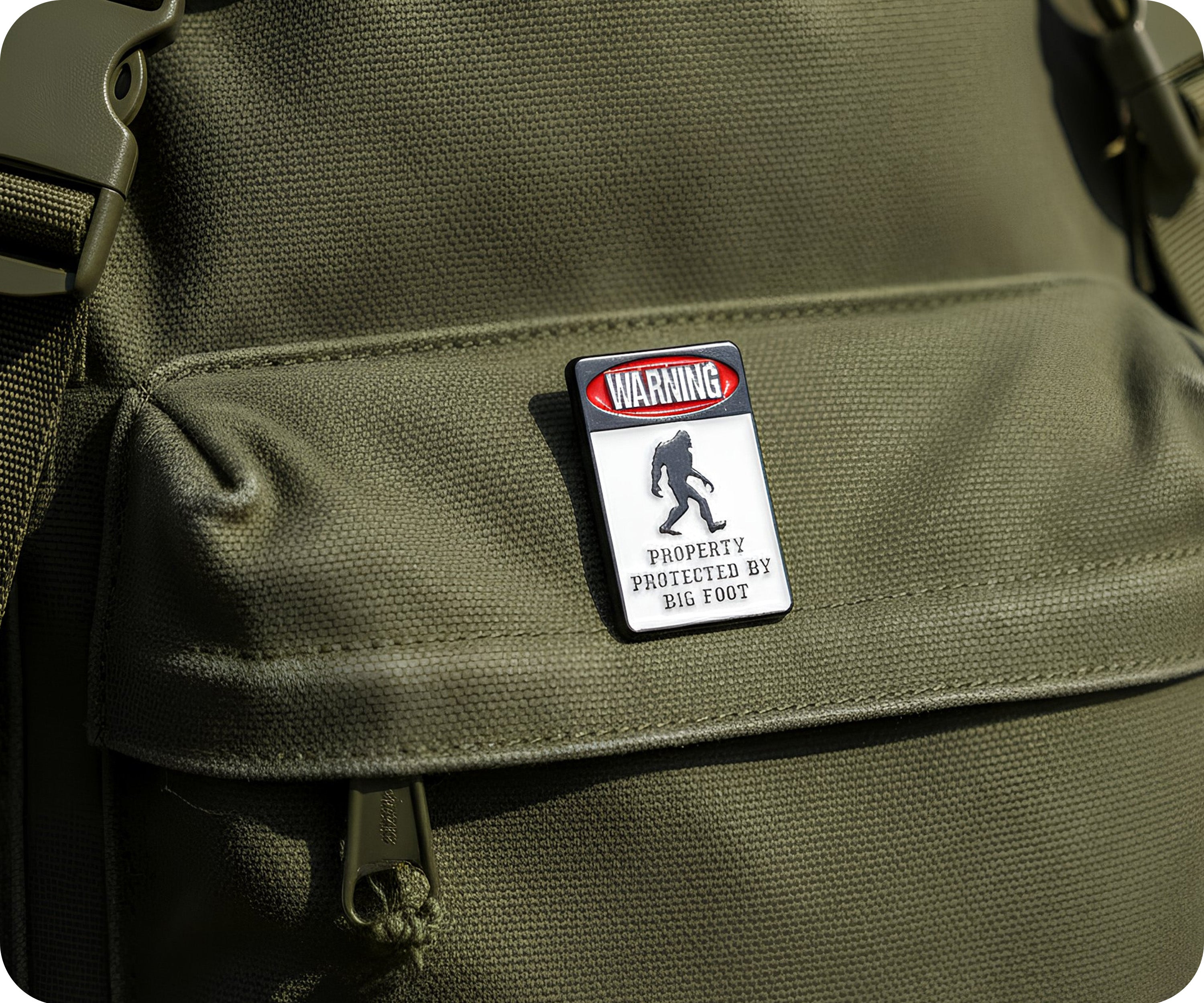 Warning Property Protected By Bigfoot Pin Badge