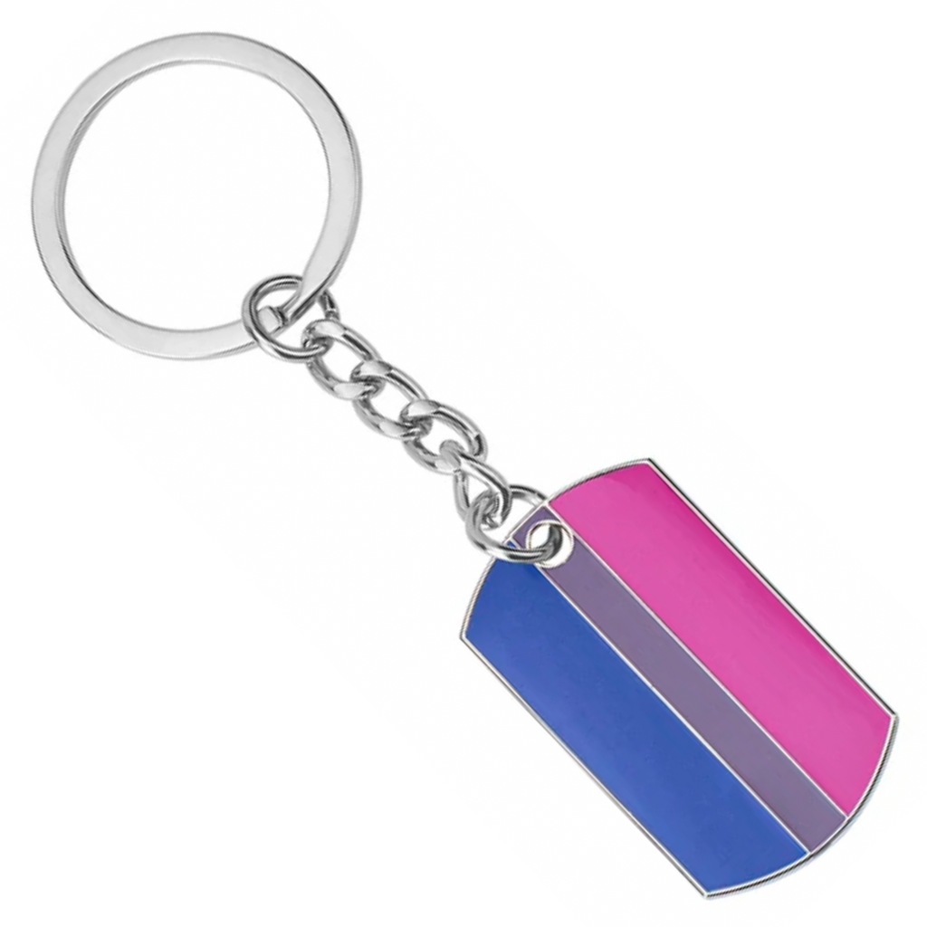 Progress Pride LGBTQI+ Flag Dog Tag Keyring | Metal Enamel