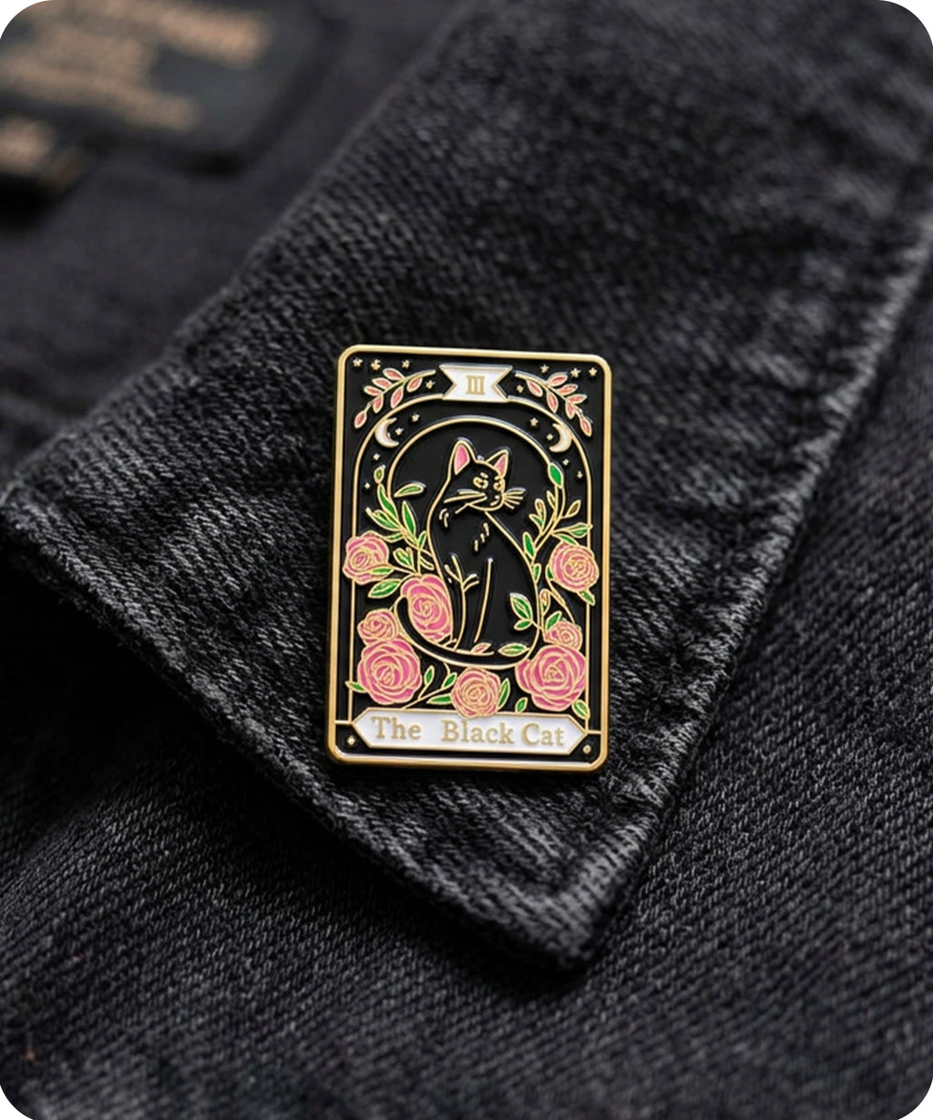 The Black Cat Tarot Card Enamel Lapel Pin Badge