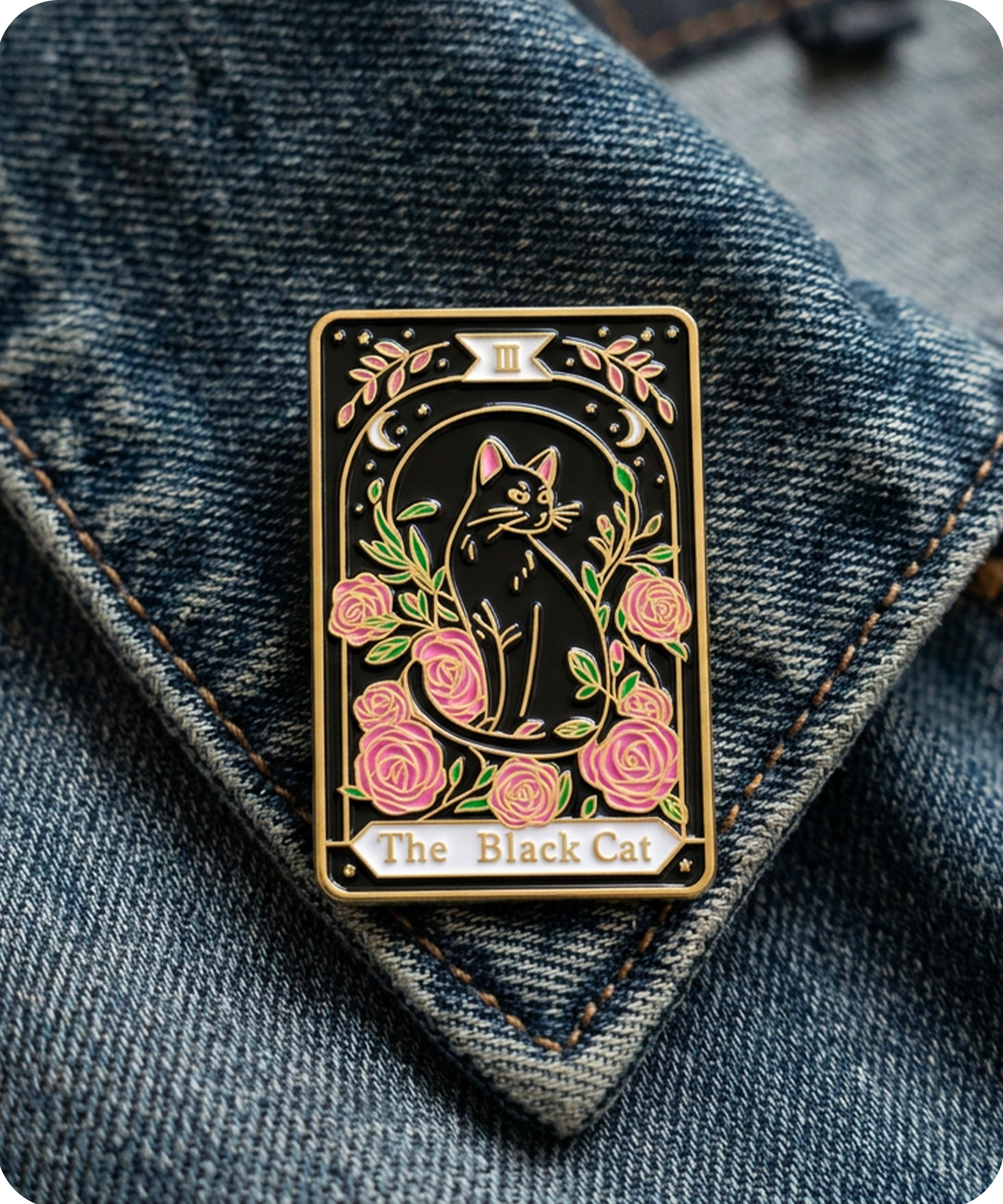 The Black Cat Tarot Card Enamel Lapel Pin Badge Imagen secundaria del producto