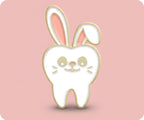 Insignia de metal para dentista con dientes de conejo