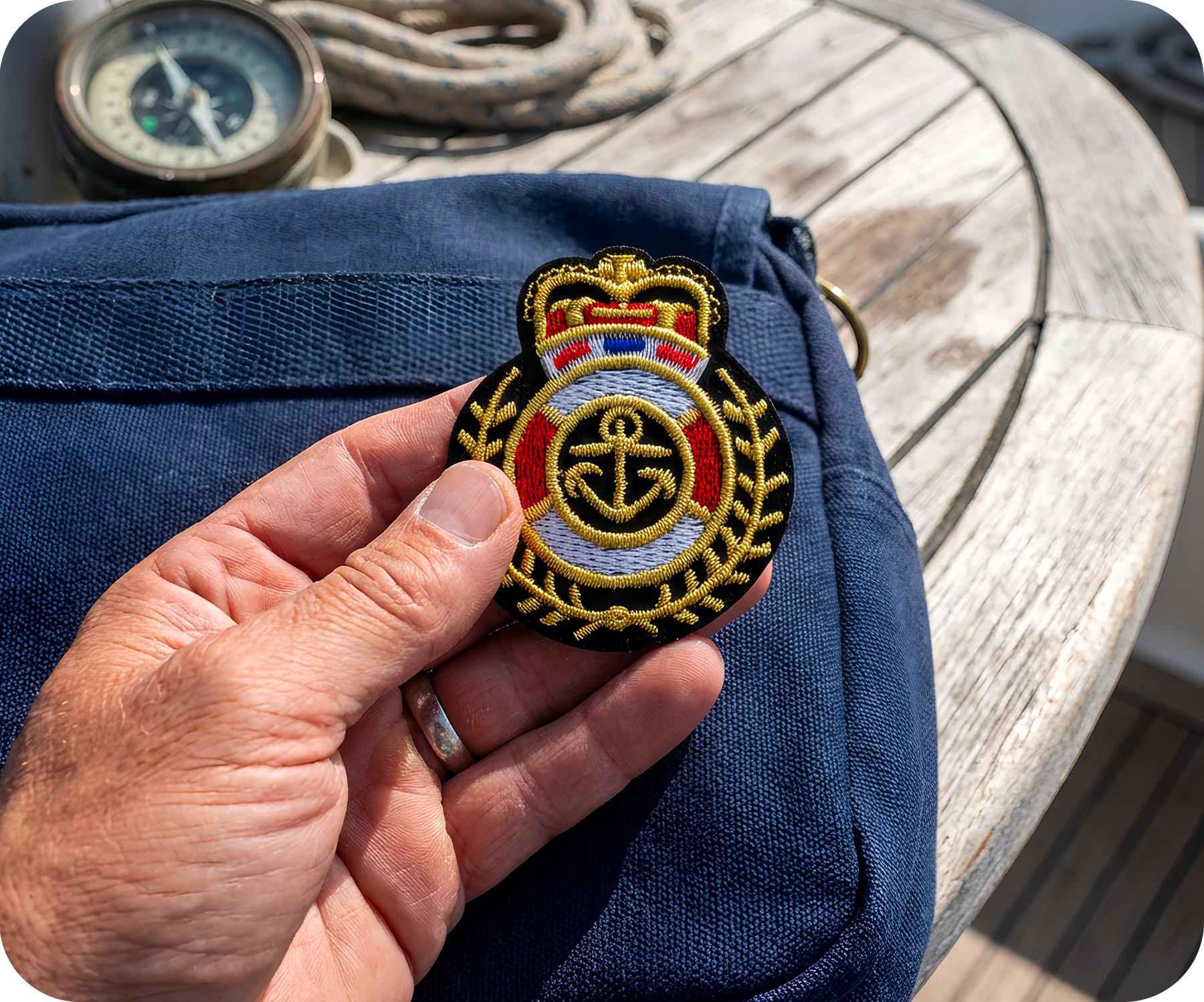 Navy Officer Cap Badge Buoy Crown Iron On Patch (6.5 x 5.5cm) Secondary image