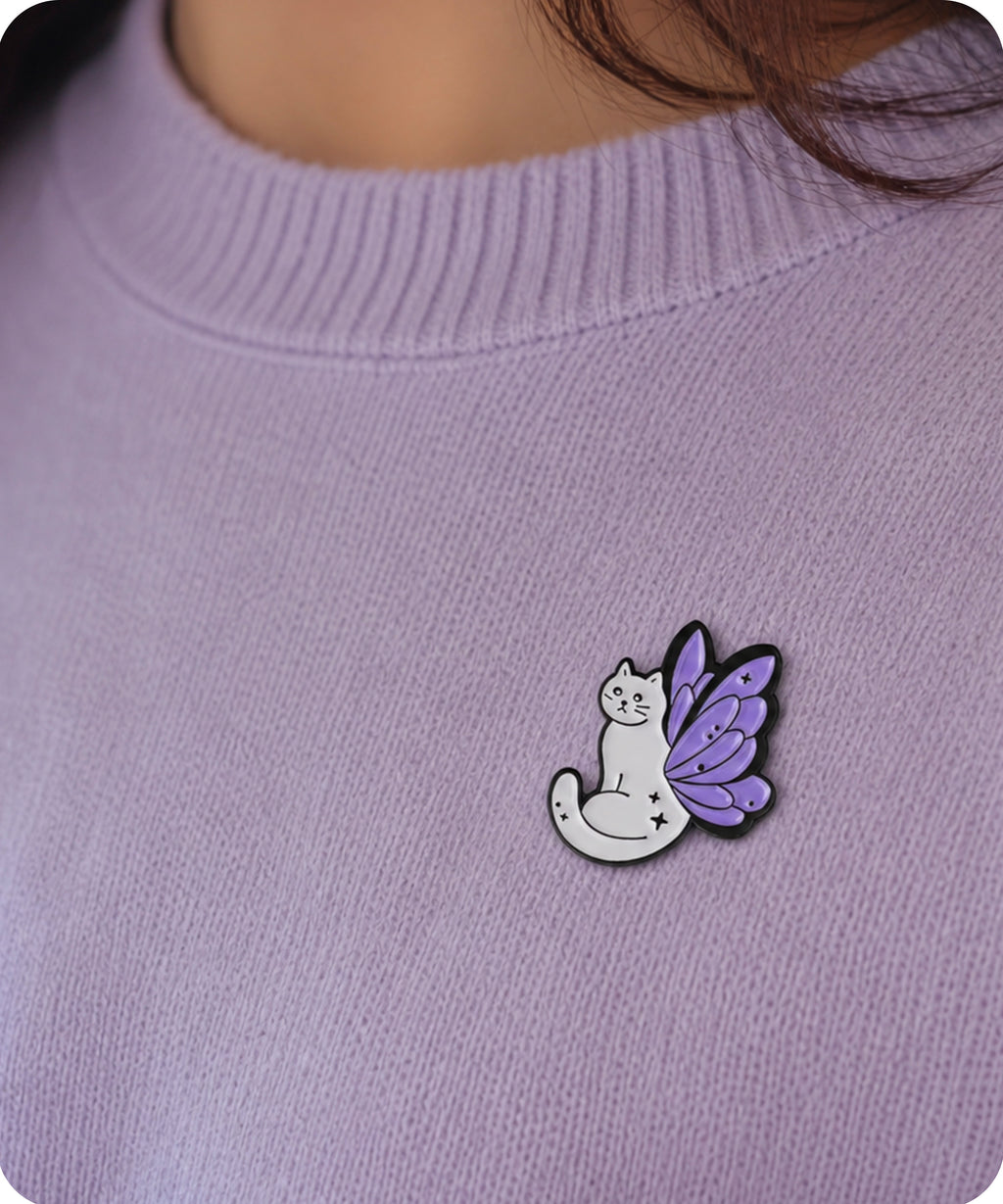 Fairy Cat Butterfly Wing Enamel Lapel Pin Badge