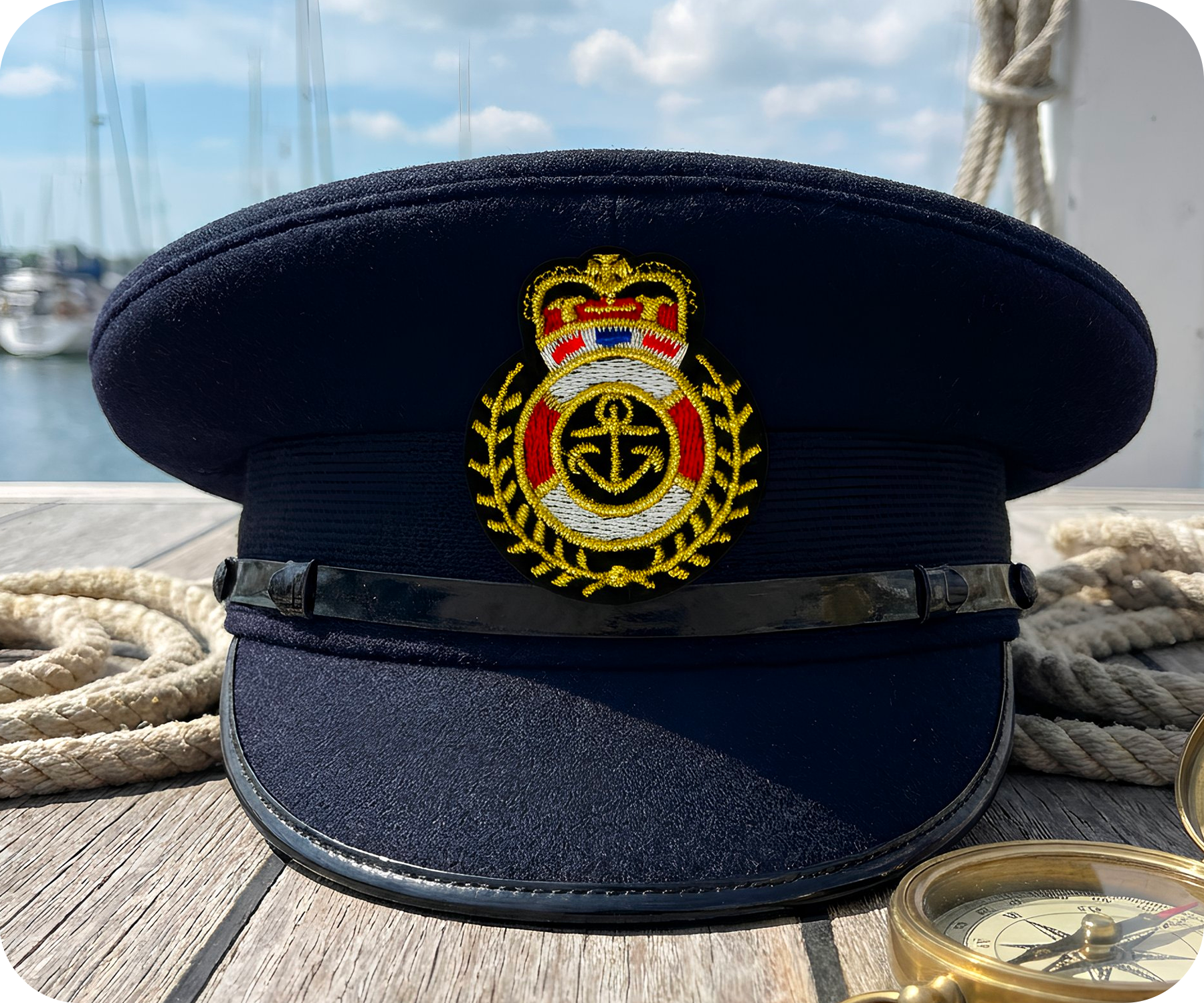 Navy Officer Cap Badge Buoy Crown Iron On Patch (6.5 x 5.5cm)